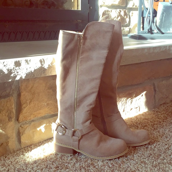 Shoes - Knee high tan boots. Very short flat heel.